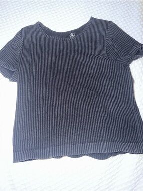 Aura Girls' Ribbed Short Sleeve Tee - Black